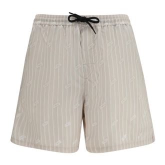 GCDS Gcds - Pinstripe Zwemshorts met All-Over Logo - Heren - Badkleding - Beige - Maat: S Nylon
