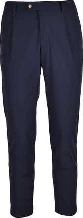Lab 001 Blue Polyamide Technical Pleated Formal Pants