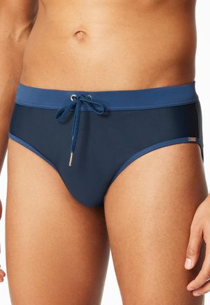 Schiesser Badeslip SCHIESSER Aqua, Herren, Gr. 4, N-Gr, 804, blau, Single Jersey, Obermaterial: 82% Polyamid, 18% Elasthan, Badehosen Badeslip, kontrastfarbener