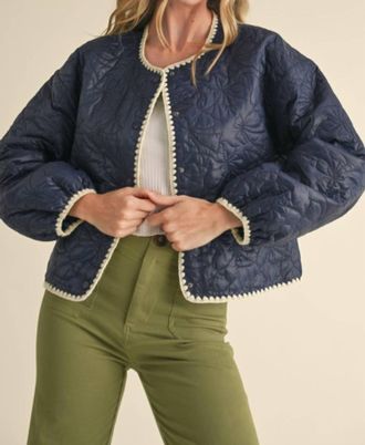 Merci Noelle Bow Embroidered Jacket In Navy