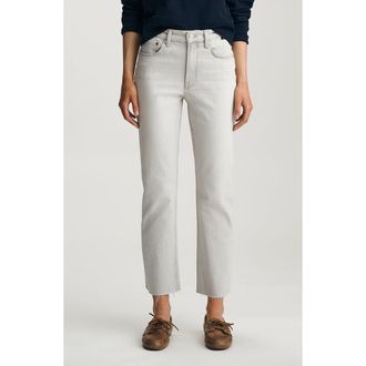 Mavi New York Raw Hem High Waist Ankle Straight Leg Jeans in Ice Grey Classic Blue at Nordstrom, Size 25 X 28