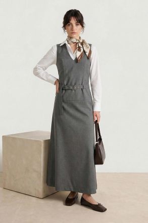 Trendyol Modest Dames Grijs Effen Maxi Mouwloos Casual Skater Modest Jurken