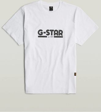 G-Star Mens Line Script Lettering Regular Fit T-Shirt - White - Size: 42