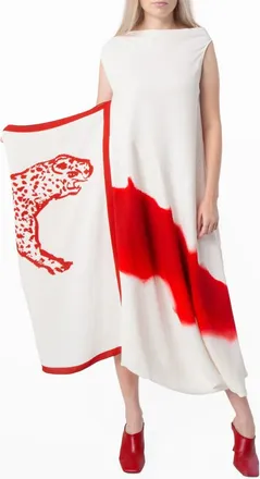 Ferragamo Draped Front Abstract Print Asymmetric Hem Dress, Size X-Small