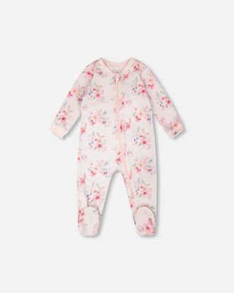 Deux par Deux Organic Cotton Flower Print One-Piece Pyjama in Pink Printed Flowers at Nordstrom, Size 18M