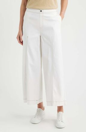 Hue Fine Lines Crop Wide Leg Pull-On Pants in White at Nordstrom, Size X-Large