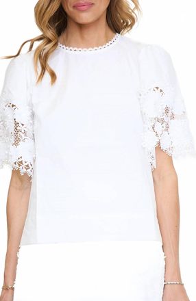 English Factory Crochet Lace Short Sleeve Top In White