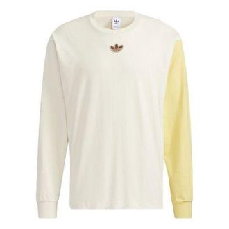 adidas originals Series Alphabet Logo Printing Colorblock Round Neck Long Sleeves Yellow T-Shirt HC0338