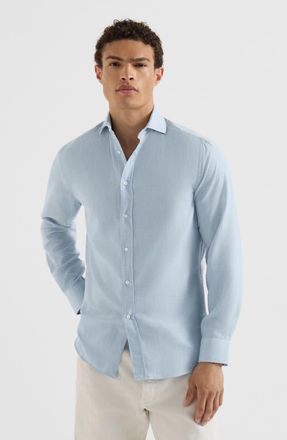 Brunello Cucinelli Cotton and cashmere denim-effect diagonal shirt with spread collar in Sky Blue at Nordstrom, Size Xxx-Large