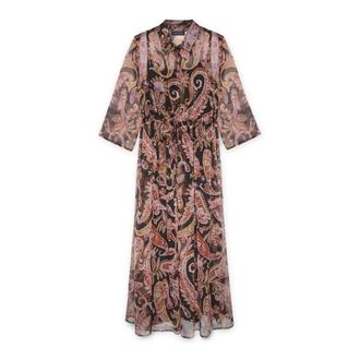 Fiorella Rubino Kleedjes, Dames, Veelkleurig, 7Xl, Polyester, Lange overhemdjurk met paisleyprint