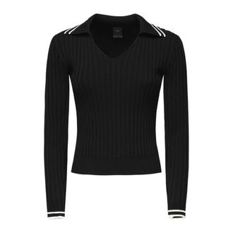 Pinko V-neck Knitwear, female, Black, Size: XS Black Polo Collar Sweater