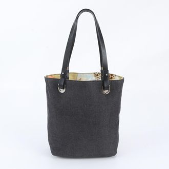 Ferragamo Black Leather Canvas Shoulder Bag Tote Bag (Pre-Owned)
