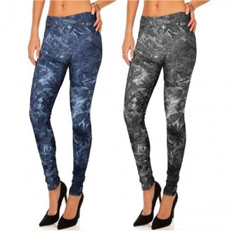 Trade Shop Trade Shop - Establecer 2 Leggings De Estilo Denim Mod. Alisha Con Textura Floral Y Bolsillos