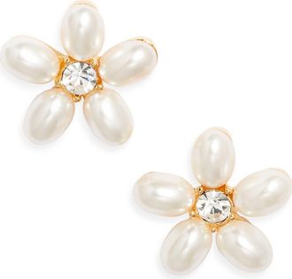 Kenneth Jay Lane Faux Pearl Flower Earrings in Gold at Nordstrom