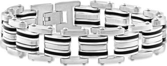 Pompeii3 Mens Steel Brushed And Black Two Tone 16.5mm Link Flexible 8 Bracelet