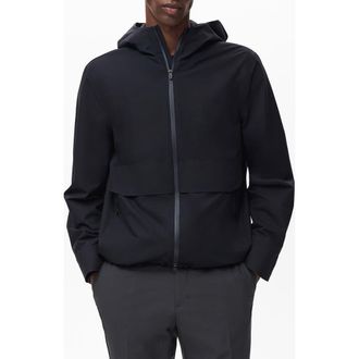 Mango Water Repellent Thermolite Hooded Jacket in Navy at Nordstrom, Size Large