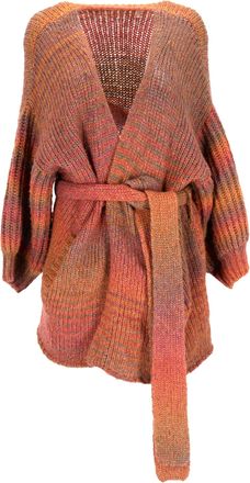 LoveShackFancy Loveshackfancy Brady Knitted Belted Cardigan in Multicolor Merino Wool