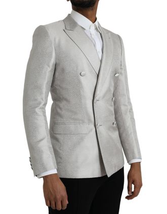 Dolce & Gabbana Mens Off White Martini Double Breasted Coat Blazer Silk Clothing