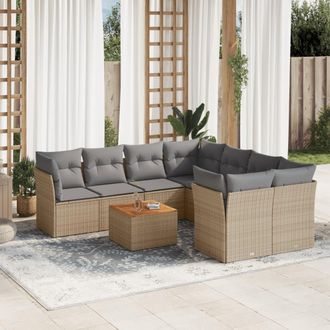 vidaXL Juego De Sof&aacute;s Jard&iacute;n Con Cojines Beige Mezcla 9 Pzas Rat&aacute;n Pe Vidaxl