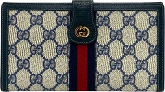 Gucci Navy Red Color Leather Pvc Long Wallet (Bi-Fold) (Pre-Owned)