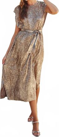 Dress Forum Foiled Cap Sleeve Maxi Dress In Mocha Gold