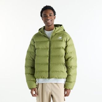 New Balance Hombre Boston Puffer Jacket en Verde, Poli&eacute;ster, Talla 2XL