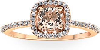 Pompeii3 1 Ct Cushion Halo 6mm Morganite & Diamond Rose Gold Engagement Anniversary Ring