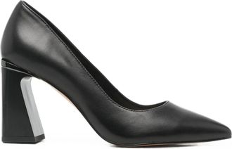 Sergio Moretti Black Sleek Glossy Block Heel Leather Dress Pumps