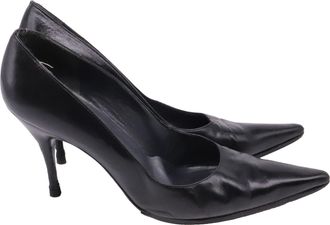 Stuart Weitzman Pointed-Toe Pumps in Black Leather