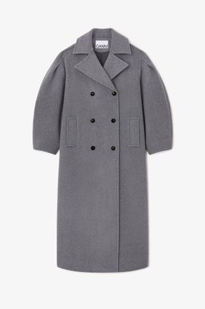 Ganni Grey Wool Oversized Long Peacoat - Size 8/10 Recycled