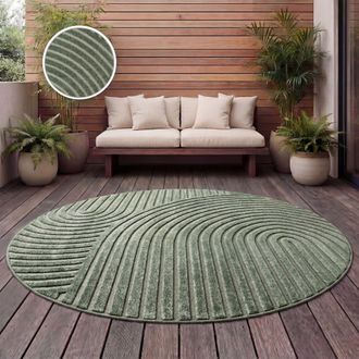 Paco Home Paco Home - Alfombra Salon De Habitacion Cocina Exterior Terraza Jardin Nordica Boho Chic &Oslash; 160 Cm Redon, Verde 3