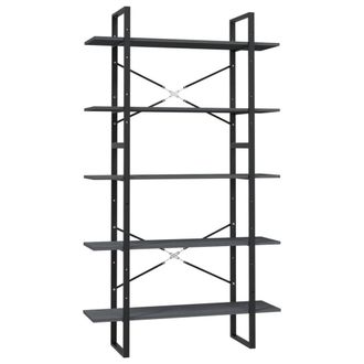 Berkfield Home 5-Tier Book Cabinet Grey 100x30x175 cm Pinewood | Size: 100 x 30 x 175 cm