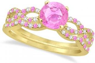 Allurez Diamond & Pink Sapphire Infinity Style Bridal Set 14k Yellow Gold 2.24ct