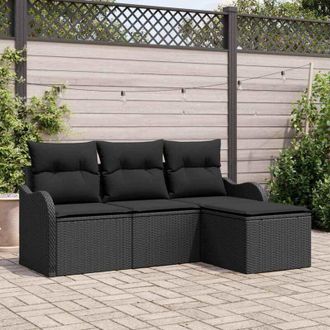 vidaXL Vidaxl - Conjunto De Sof&aacute; De Jard&iacute;n Con Coj&iacute;n 4 Pcs Negro Polirat&aacute;n