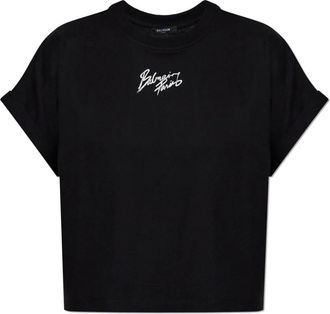 Balmain T-Shirts, female, Black, Size: S Logo-print T-shirt