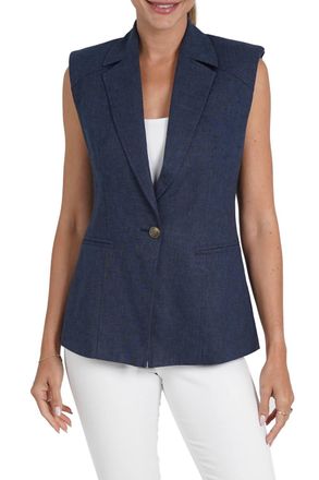 Love Token Polly Linen Blend Vest In Navy