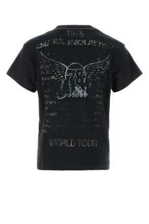 Diesel Graphic Print Cotton-Hemp T-Shirt - Black