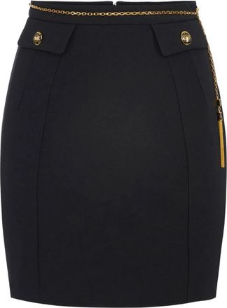 Elisabetta Franchi Rok in cr&ecirc;pestof met dubbele laag en juwelenketting - Dames - Korte rokken - Zwart - S - Leer - Rokken