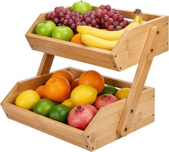 Relaxdays Relaxdays Bamboo Fruit Display, 2 tiers, HWD 26.5x30x25 cm, fruit stand, natural