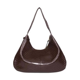 Ganni Tassen, Dames, Bruin, ONE Size, Leer, Medium Crocodile-Embossed Shoulder Bag