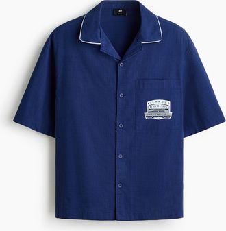 H&M Bedrucktes Hemd in Relaxed Fit - Blue