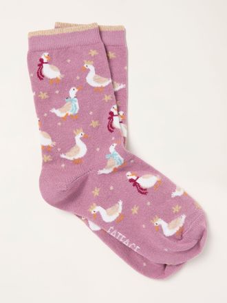 Fat Face FatFace Pink Geese Christmas Socks