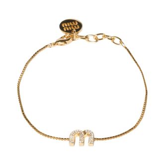 Miu Miu Metal Bracelet With Crystals - female - Miu Miu - Bracelets - Yellow - ONE SIZE - Accessories