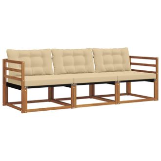 vidaXL Conjunto De Sof&aacute;s De Exterior Con Coj&iacute;n 3 Pcs Natural Y Beige Vidaxl