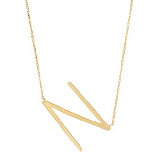 MAX + STONE 10k Solid Yellow Gold Large Sideways Block Letter Initial with Extendable Cable Chain, 16 to 18 inches