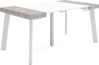 Skraut Home Skraut Home - Mesa Consola Extensible, Mesa Comedor Plegable, 160, Para 8 Comensales, Patas De Madera, Estilo Moderno, Blanco Y Gris Cemento