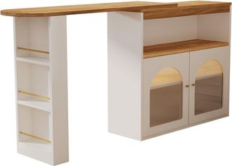 Urban Meuble Mesa de bar extensible blanca con almacenaje y luz led