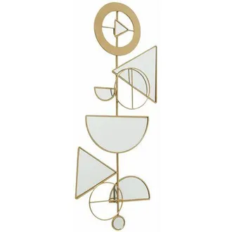 ETC Shop Decorazione Murale Oro Soggiorno Murale Retro Specchio Design Appeso A Parete Arte Geometrica Rilievo, Cerchi Triangoli, Ferro, Lxa 40x91 Cm