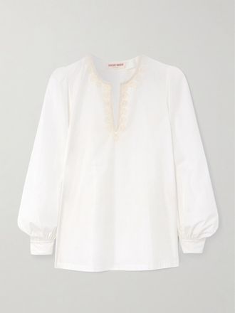 Emporio Sirenuse Camicia In Misto Cotone Con Ricami Vera - Bianco