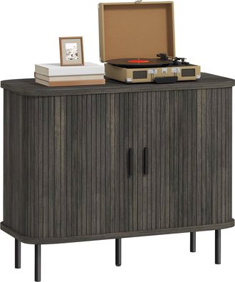 HOMCOM Sideboard Storage Cabinet with Slatted Tambour Sliding Doors - Rustic Brown | TJ Hughes